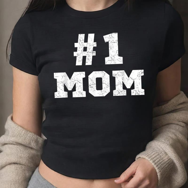#1 Mom Number One Mom Mama Mother Funny Mother's Day Y2K Baby Tee, Mothers Day Baby Tee, Trendy Aesthetic Top Gift For...