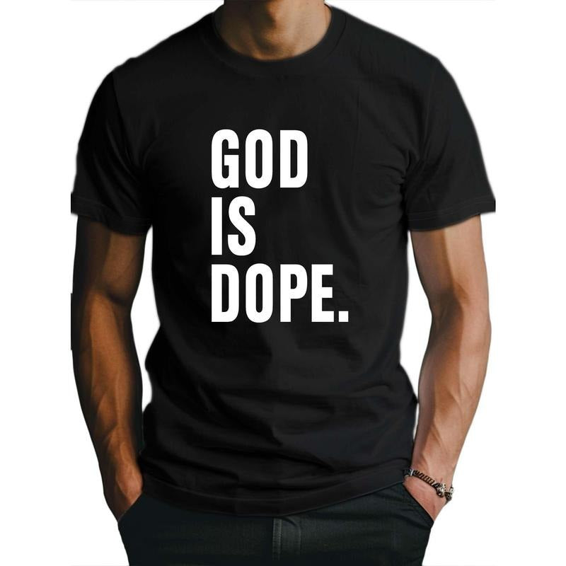 1 pc, 100% cotton T-shirt, Fashion Letters GOD Fitted Men's T-Shirt, Sweat-wicking and Freedom of Movement Made in USA...