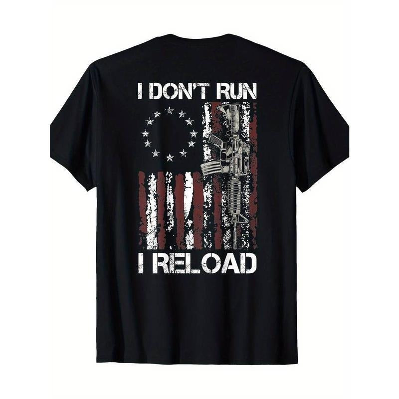[100% Cotton] American Flag Patriots T-Shirt - 'I Don't Run I Reload Gun' Design Hoodie, Sweatshirt | ZylaModa.com
