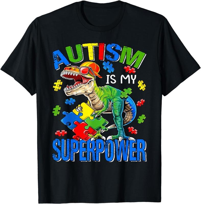[100% Cotton] Dinosaur Rex Autism Is My Superpower Autism Awareness T-Shirt Hoodie, Sweatshirt | ZylaModa.com