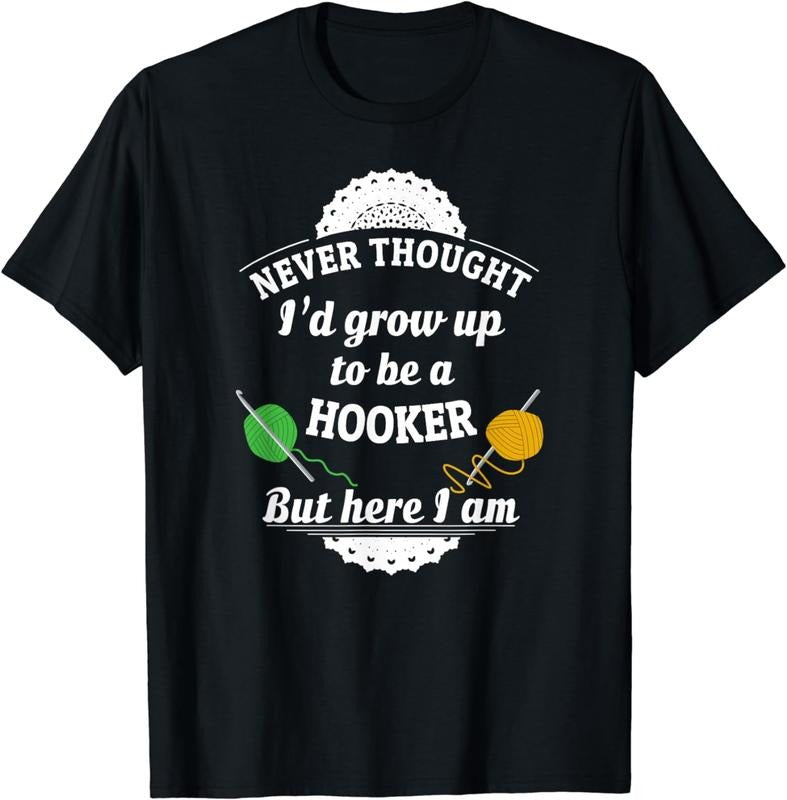 [100% Cotton] Happy Hooker Funny Crochet Shirt Crocheting T-Shirt Hoodie, Sweatshirt | ZylaModa.com