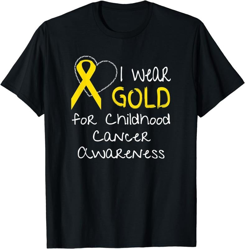 [100% Cotton] I Wear Gold For Childhood Cancer Awareness Ribbon T-Shirt Hoodie, Sweatshirt | ZylaModa.com