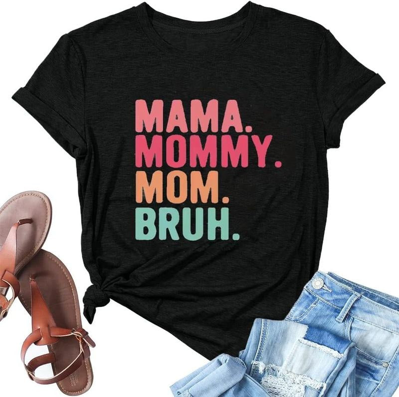 [100% Cotton] Mama Mommy Mom Bruh Shirt Mama Graphic Shirts Funny Mom Gift Tshirt Casual Mother Letter Print Short Sleeve...