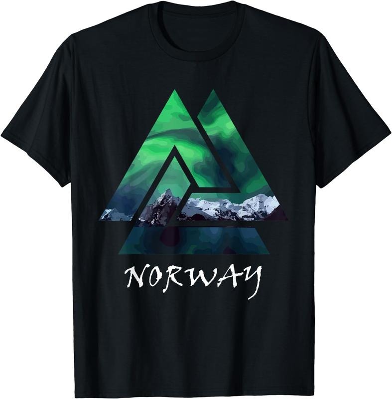 [100% Cotton] Norway Northern Lights Geometric Travel T-Shirt Black Hoodie, Sweatshirt | ZylaModa.com