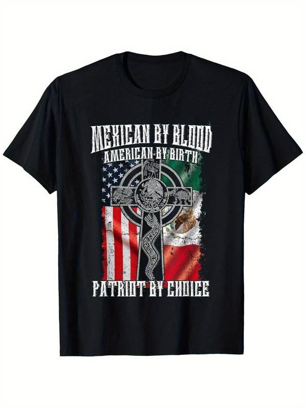 [100% Cotton] Patriotic "Mexican by Blood, American by Birth" Flag T-Shirt - 100% Cotton Hoodie, Sweatshirt | ZylaModa.com