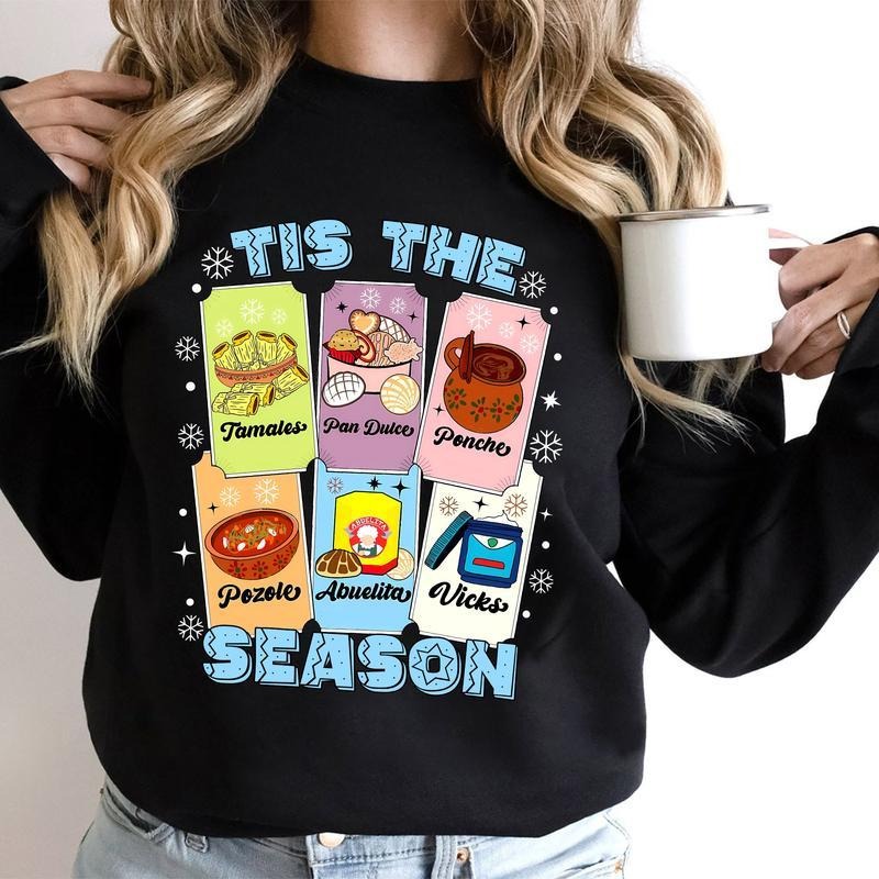 [100% Cotton] Tis The Season Xmas Card Mexican Christmas Pan Dulce Xmas T-Shirt Hoodie, Sweatshirt | ZylaModa.com