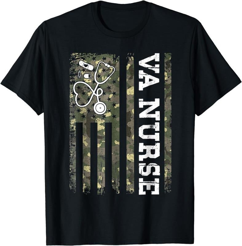 [100% Cotton] VA Nurse Camouflage American Flag Patriotic Nurse Week 2024 T-Shirt Hoodie, Sweatshirt | ZylaModa.com