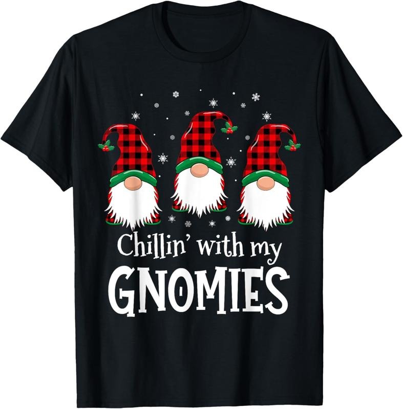 100% Cotton Chillin' With My Gnomies Buffalo Red Plaid Christmas Gnome T-Shirt Hoodie, Sweatshirt | ZylaModa.com