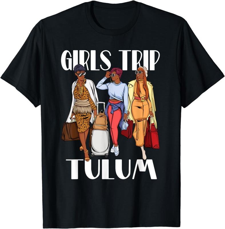 [100% Cotton]Girls Trip Tulum Mexico 2024 Vacation Weekend Black Women T-Shirt Hoodie, Sweatshirt | ZylaModa.com
