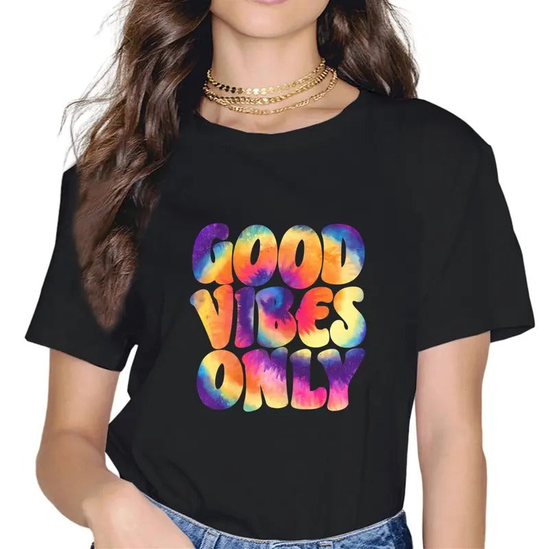 [100% Cotton]Good Vibes Fashion Short Sleeve Casual Round Neck Positive Vibes Only T-Shirt Hoodie, Sweatshirt | ZylaModa.com