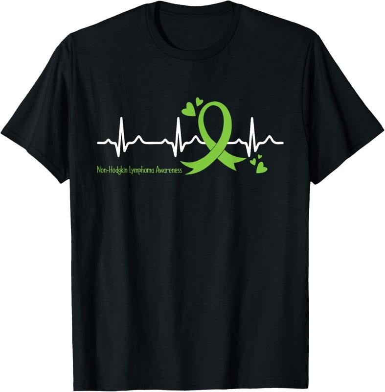 100% Cotton Heartbeat Lime Green Ribbon Non-Hodgkin Lymphoma Awareness T-Shirt Hoodie, Sweatshirt | ZylaModa.com