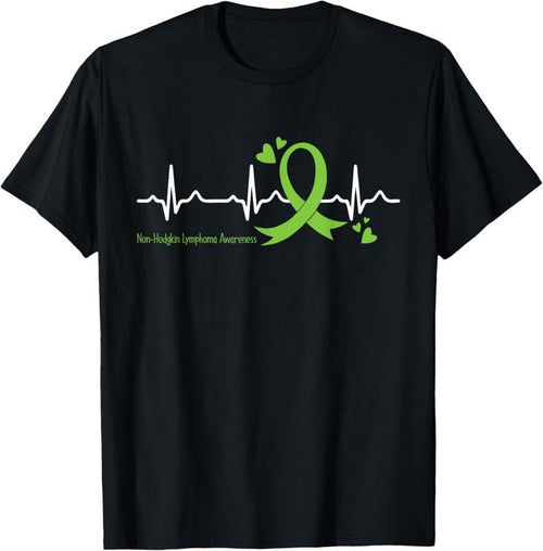 100% Cotton Heartbeat Lime Green Ribbon Non-Hodgkin Lymphoma Awareness T-Shirt Hoodie, Sweatshirt | ZylaModa.com
