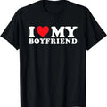 [100% Cotton]I Love My Boyfriend I Heart My Boyfriend BF T-Shirt Lovers Gift Black Casual Crew Neck Cotton Tee Girlfriend...