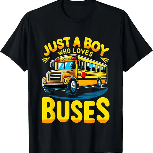 100% Cotton Just a Boy who loves Buses School Bus T-Shirt Hoodie, Sweatshirt | ZylaModa.com
