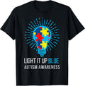100% Cotton Light It Up Blue Autism Awareness Ribbon Puzzle Pieces T-Shirt Hoodie, Sweatshirt | ZylaModa.com