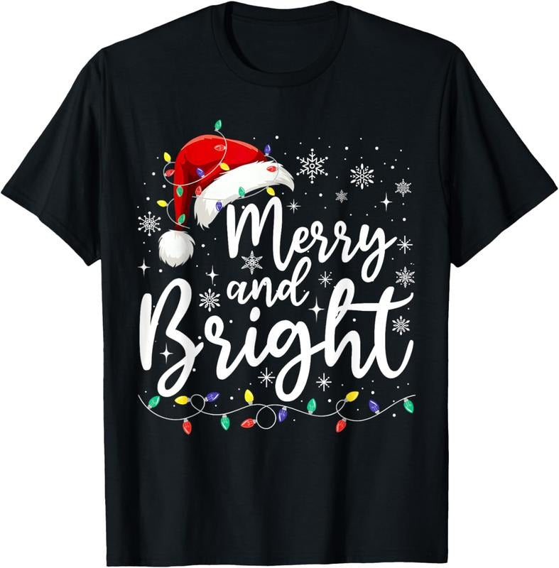 100% Cotton Merry and Bright Christmas Lights Santa Men Women Boys Girls T-Shirt Hoodie, Sweatshirt | ZylaModa.com