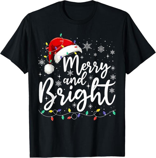 100% Cotton Merry and Bright Christmas Lights Santa Men Women Boys Girls T-Shirt Hoodie, Sweatshirt | ZylaModa.com