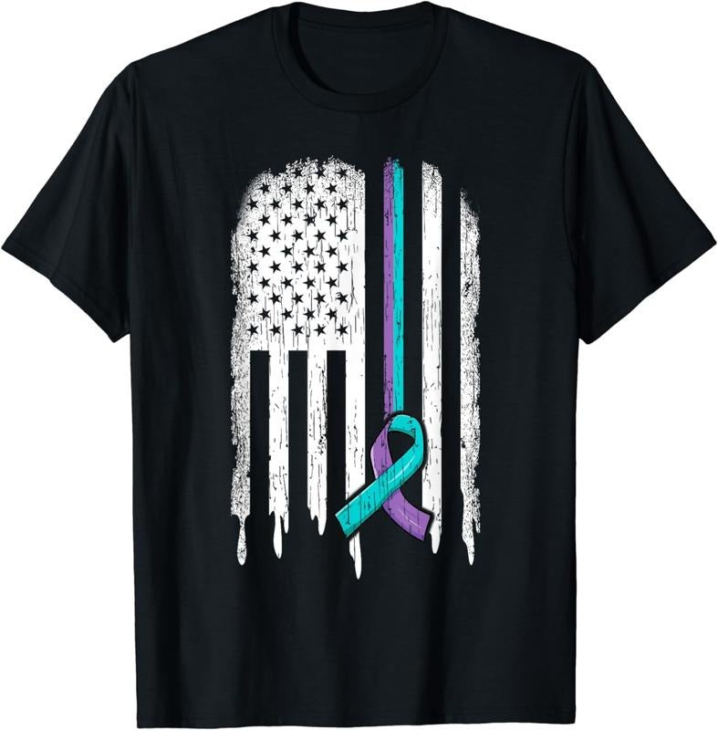 [100% Cotton]Suicide Prevention Shirt USA Flag Ribbon Suicide Survivor T-Shirt Hoodie, Sweatshirt | ZylaModa.com