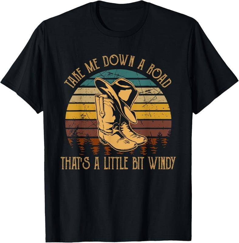 100% Cotton Take Me Down A Road That's A Little Bit Windy Cowboy Boots T-Shirt Hoodie, Sweatshirt | ZylaModa.com