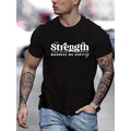 100% cotton T-shirt, "Strength" Print T-shirt, Men's Casual Street Style Stretch Round Neck Tee Shirt For Summer,...