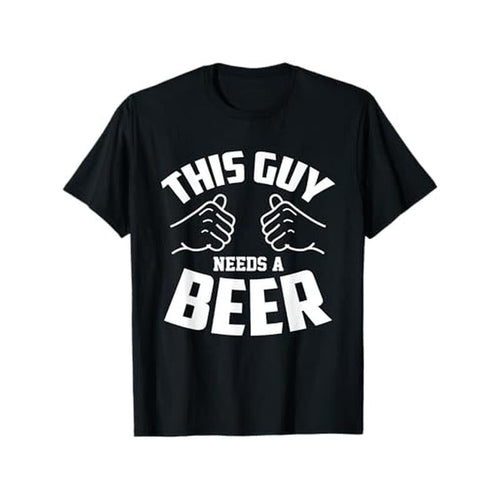 1pc Funny "This Guy Needs a Beer" Cotton T-Shirt for Men - Casual Crew Neck, Loose Fit, All-Season Knit Fabric with...