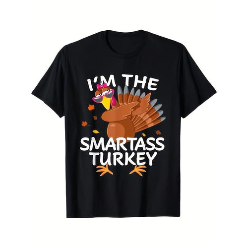1pc Smartass Turkey Graphic T-Shirt for Men - 100% Cotton, Casual Crew Neck, Short Sleeve, Regular Fit, Summer Knit...