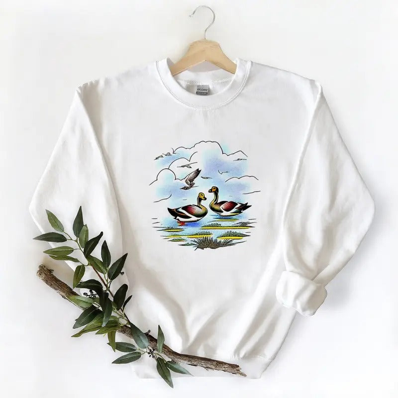 2 Mallard Ducks In A Marsh With Tress Unisex Tshirt Sweatshirt Hoodie, for duck hunters, husbands and Mallard duck lovers...