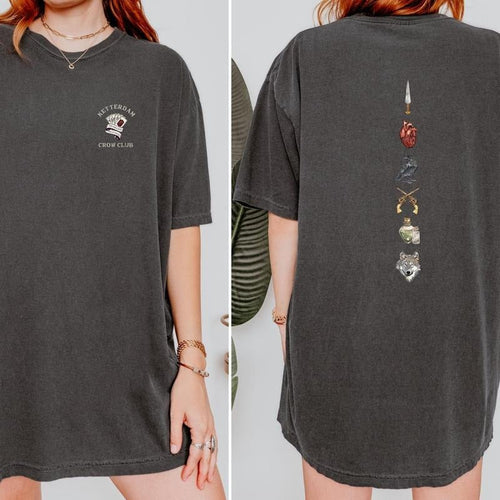 2 Sided, Six of Crows back print tshirt, No mourners No funerals, Ketterdam Crow Club oversized shirt, Kaz, Inej Ghafa,...
