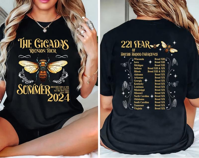 2 Sides Cicadas Reunion Tour Shirt, Cicada Concert Tour 2024, Cicadas Invasion Summer Scream, States Of Cicada Double...