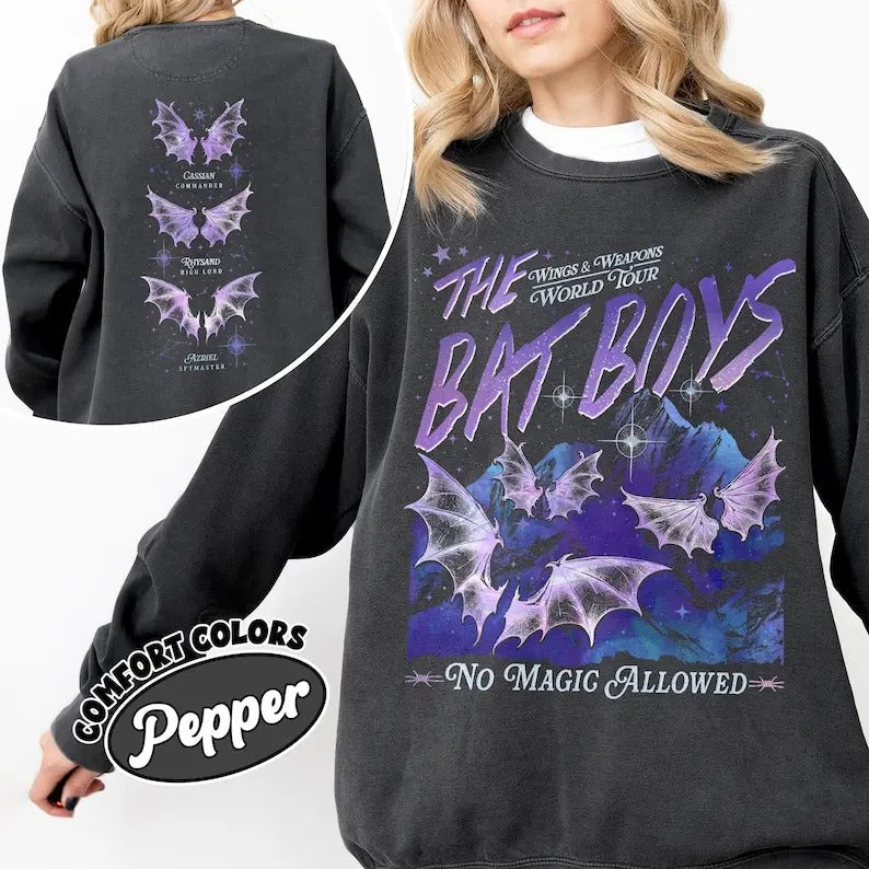 2 Slide Design, ACOTAR The Bat Boys Sweatshirt, Wings And Weapons World Tour Shirt, Rhysand Cassian Azriel Fan Hoodie,...