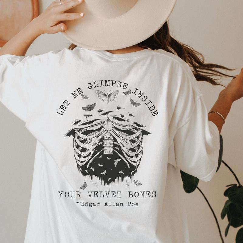2 Slide Design, Edgar Allan Poe Skeleton Shirt Grunge T-Shirt Goblincore Shirt Bookish Shirt Moth Shirt Halloween T-Shirt...