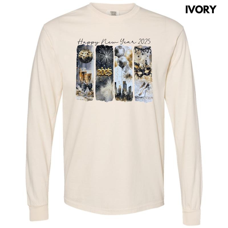 2025 New Year Scenes Long Sleeve Comfort Colors T-Shirt Hoodie, Sweatshirt | ZylaModa.com