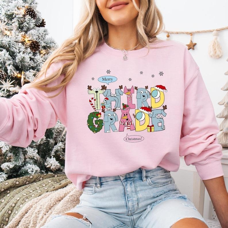 2rd Grade Teacher Christmas Sweatshirt, Third Grade Squad Xmas Tee, Elephant And Piggie Christmas T-shirt, Santa's...