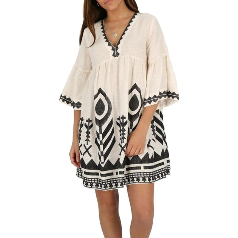 Women Summer Nightgown 3/4 Sleeve V Neck Pattern Print Short Loose Fit Nightdress Light Loungewear T-Shirts, Hoodie,...