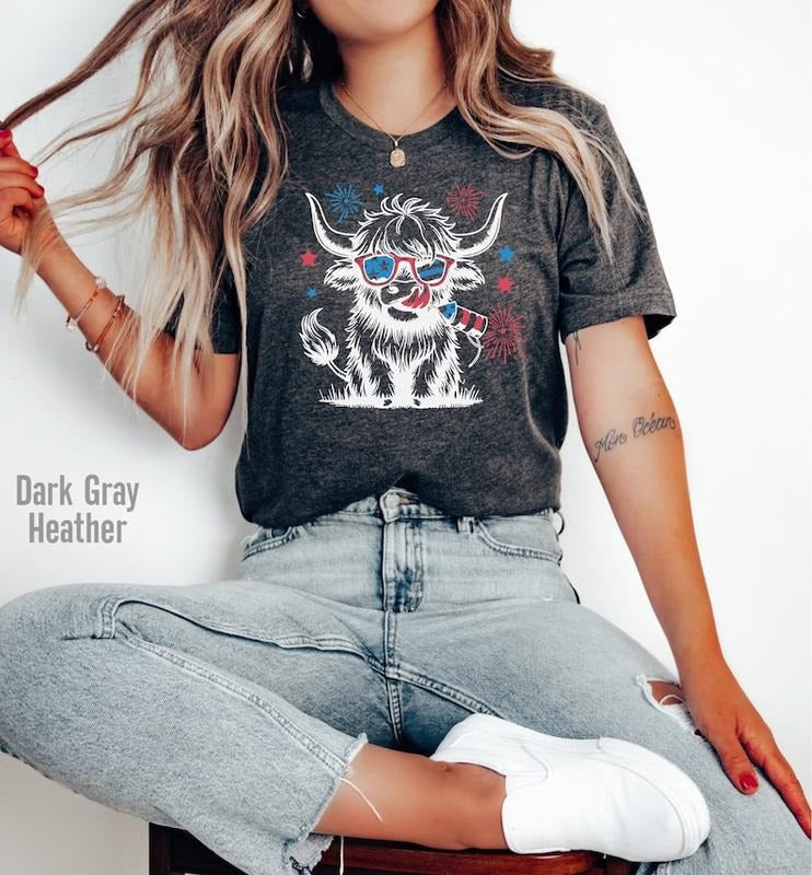 4th Of July T-Shirt, Fourth of July Highland Cow Shirt, America Shirt, Patriotic Shirt, Independence Day Tee Shirt, 4th...