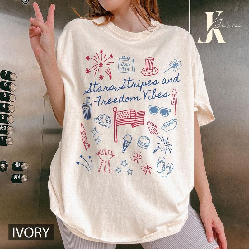 4th of July Shirt, Women Comfort Color Fourth of July T Shirt, Independence Day Tshirt, Cute Doodle Shirt, Patriotic Mama...