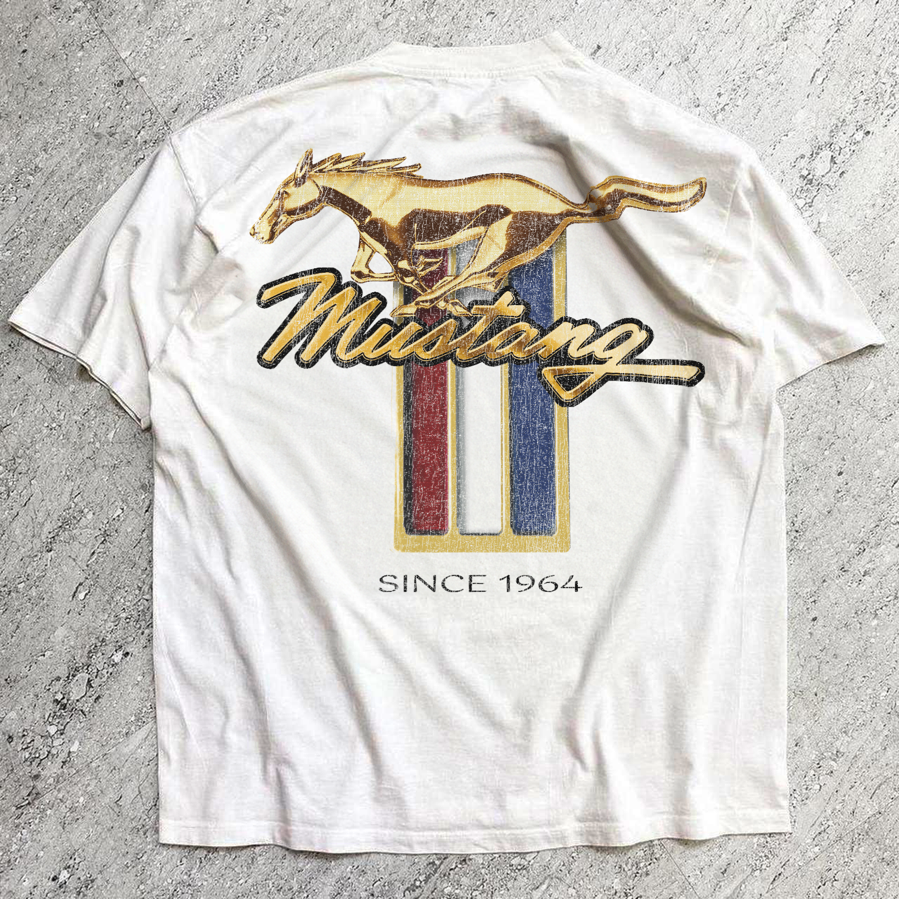 64' MUSTANG WASHED WHITE HEAVYWEIGHT TEE Hoodie, Sweatshirt | ZylaModa.com (Image 1)