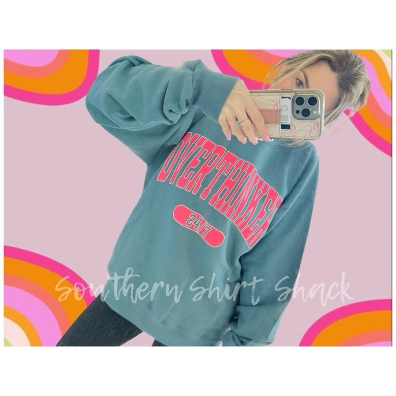 Overthinker 24/7 Sweatshirt | Varsity Font Sweatshirt T-Shirts, Hoodie | ZylaModa.com