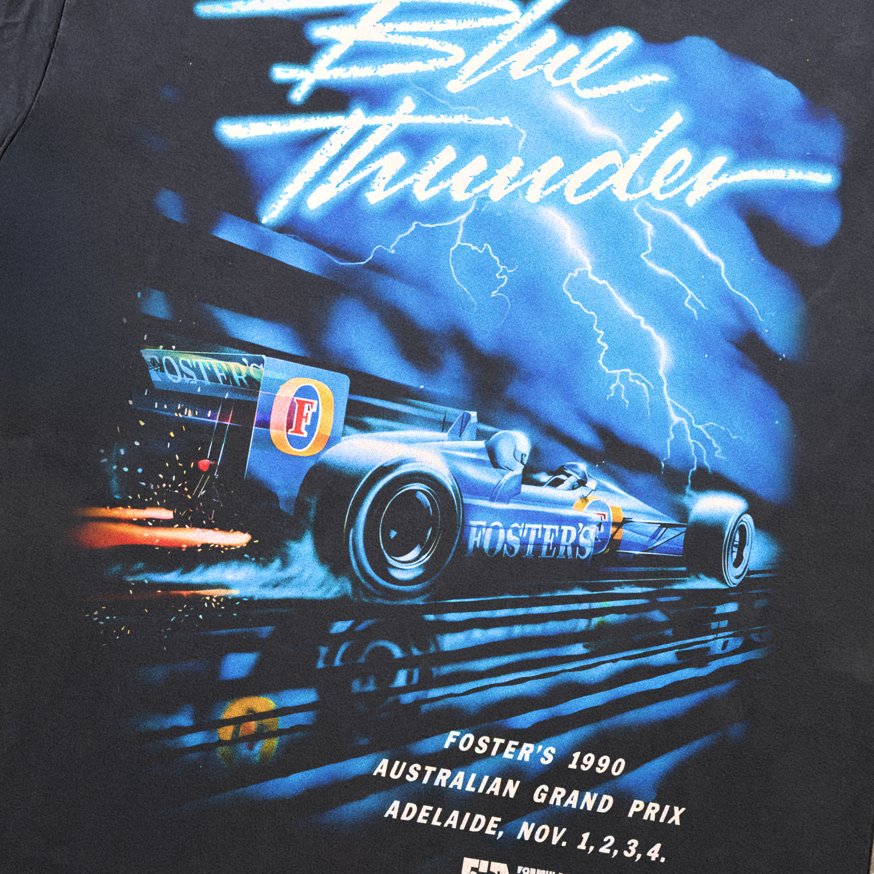 90s FOSTERS 'BLUE THUNDER' LIGHTNING GRAND PRIX HEAVY BLACK TEE Hoodie, Sweatshirt | ZylaModa.com (Image 2)