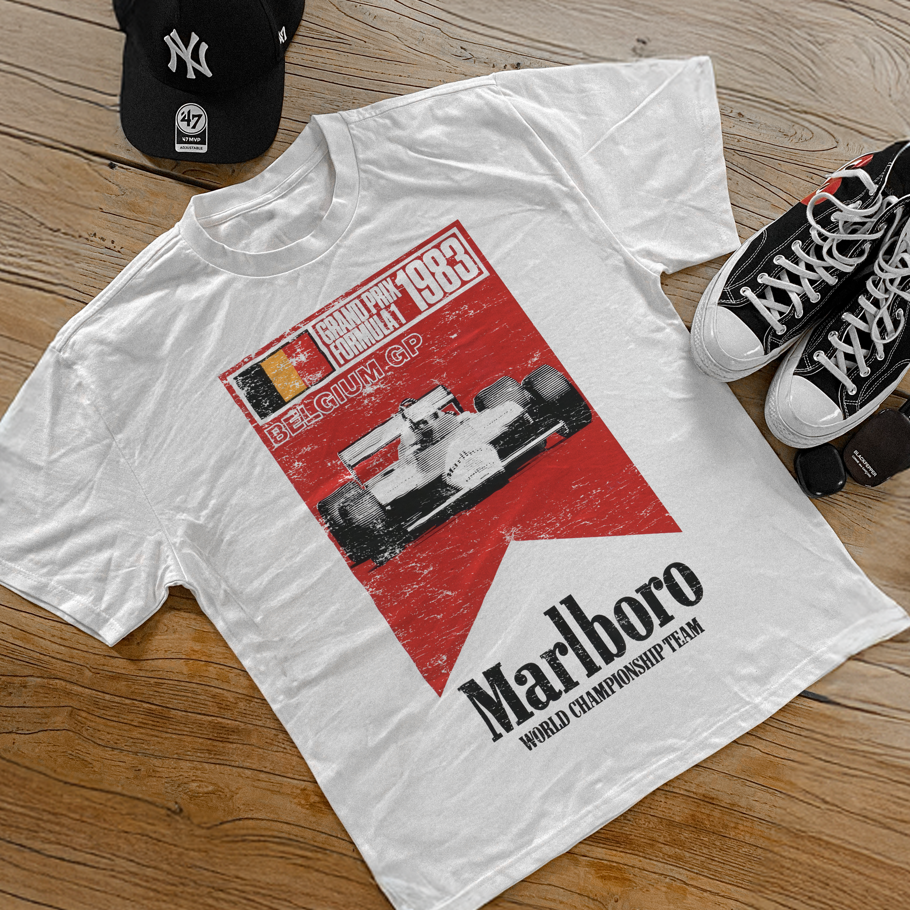 1983 'BELGUIM GRAND PRIX' HEAVY WHITE TEE Hoodie, Sweatshirt | ZylaModa.com (Image 1)