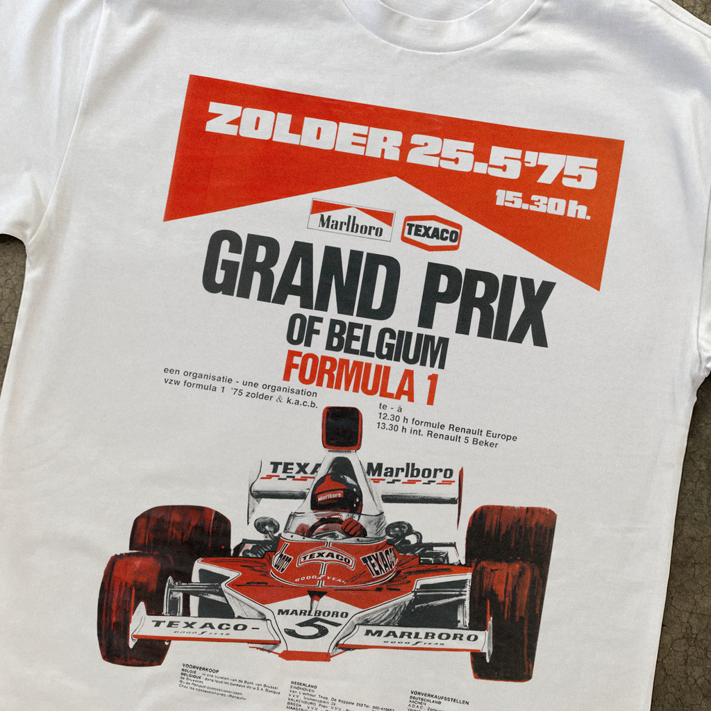 1975 'BELGUIM GRAND PRIX' HEAVY WHITE T-SHIRT Hoodie, Sweatshirt | ZylaModa.com (Image 2)