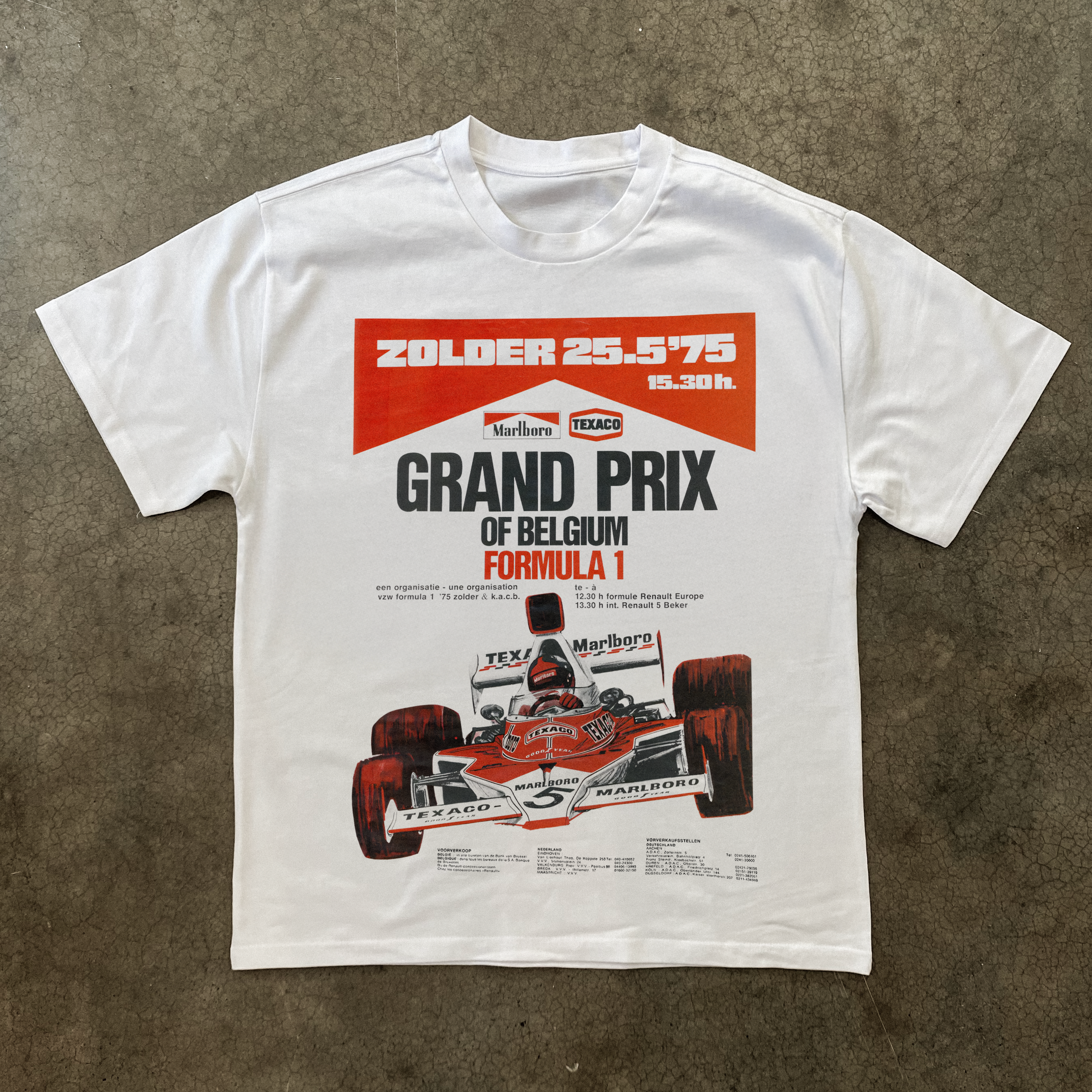 1975 'BELGUIM GRAND PRIX' HEAVY WHITE T-SHIRT Hoodie, Sweatshirt | ZylaModa.com (Image 1)