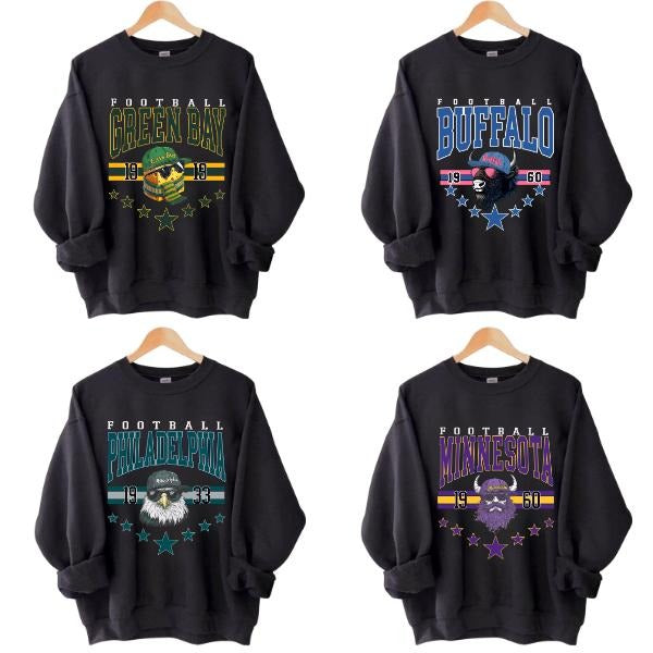 90s Vintage All Team Football BLACK Crewneck Sweatshirt, Hometown Football Game Day Pullover, Vintage Football Throwback...
