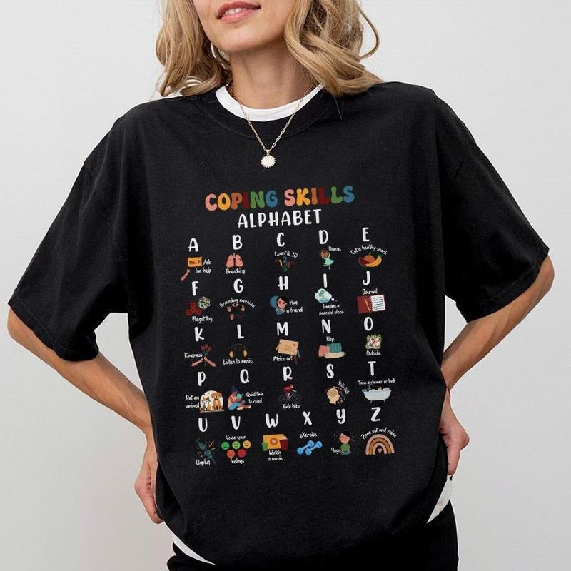 ABC Coping Skills, Coping Skill Alphabet Shirt, School Counselor Shirt, Back to School Gifts, Psychologist Shirt, School...