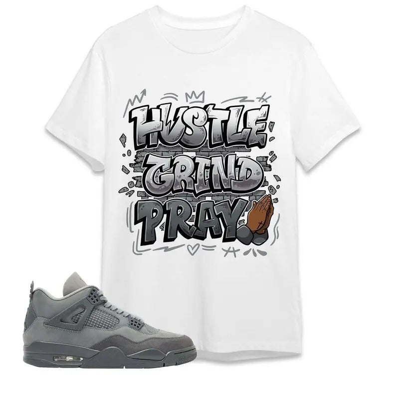 AJ 4 Pari Unisex T-Shirt, Hustle Grind Pray, Shirt To Match Sneaker, Back To School Gift Hoodie, Sweatshirt | ZylaModa.com