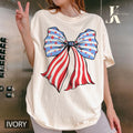 AMERICAN FLAG BOW SHIRT, 4TH OF JULY SHIRT, JULY 4TH SHIRT UNISEX COTTON SHIRT, OVERSIZED HOLIDAY SUMMER SHIRT Comfort...