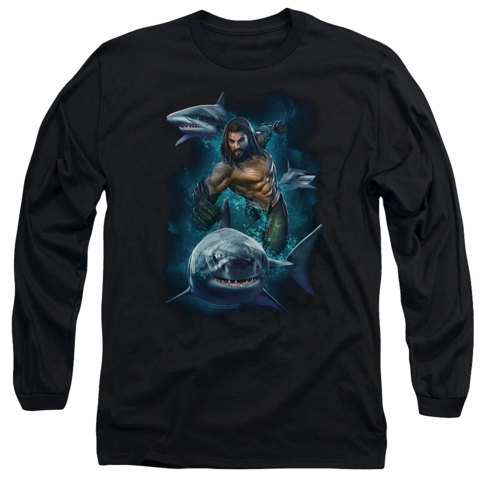 Aquaman Movie Swimming With Sharks - Men's Long Sleeve T-Shirt Hoodie, Sweatshirt | ZylaModa.com