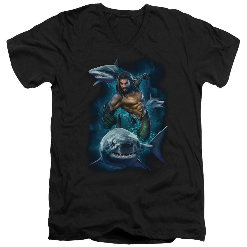 Aquaman Movie Swimming With Sharks - Men's V-Neck T-Shirt Hoodie, Sweatshirt | ZylaModa.com