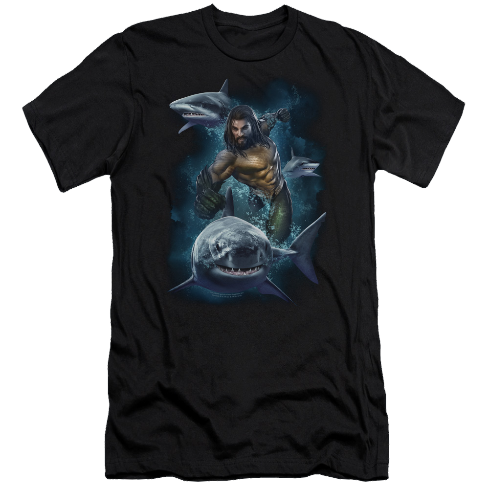 Aquaman Movie Swimming With Sharks - Men's Premium Slim Fit T-Shirt Hoodie, Sweatshirt | ZylaModa.com