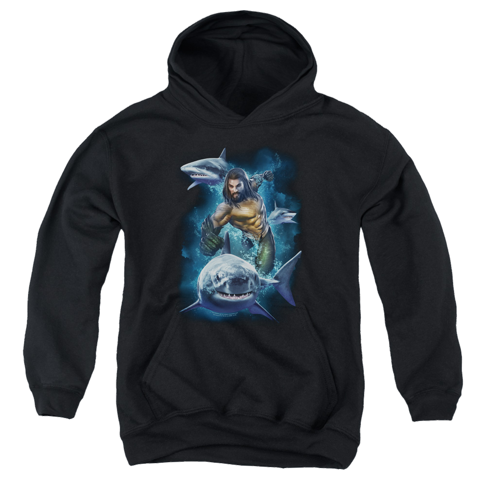 Aquaman Movie Swimming With Sharks - Youth Hoodie T-Shirts, Sweatshirt | ZylaModa.com